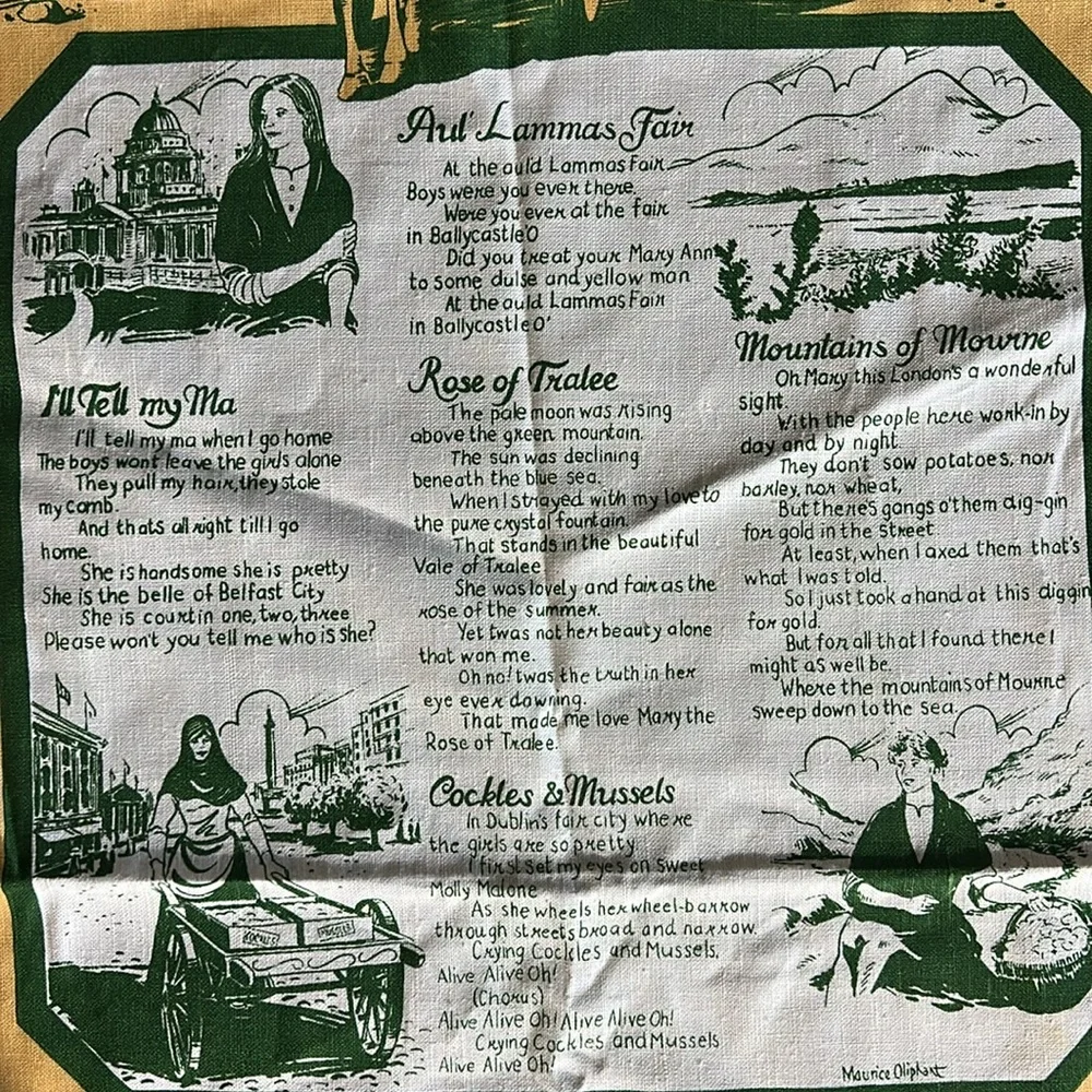 Irish Songs Linen Cotton Tea Towel NWOT